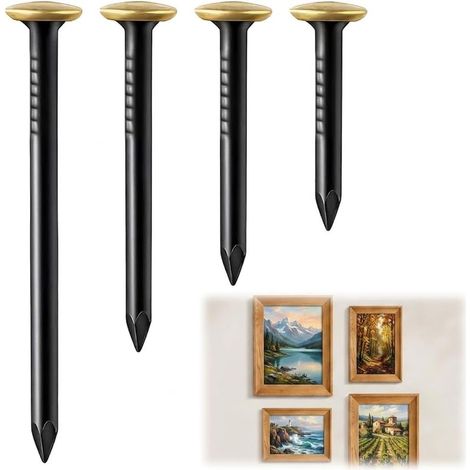 120 Pièces Clous pour Tableaux Tête en Laiton, Assortiment de Clous Muraux en Acier au Carbone (20/25/30/40 mm) avec Boîte de Rangement, Kit Accroche Tableau pour Cadres Photo, Toiles et Décoration