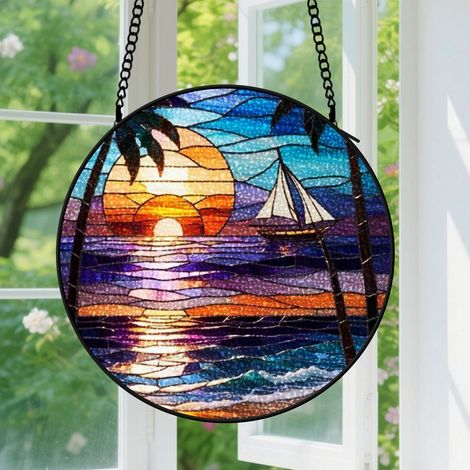 Suspension en vitrail, attrape-soleil unique coloré en verre coloré, décoration jardin élégante, cadeau Noël, Fête des Mères pour femme, homme 9cm (1/5)