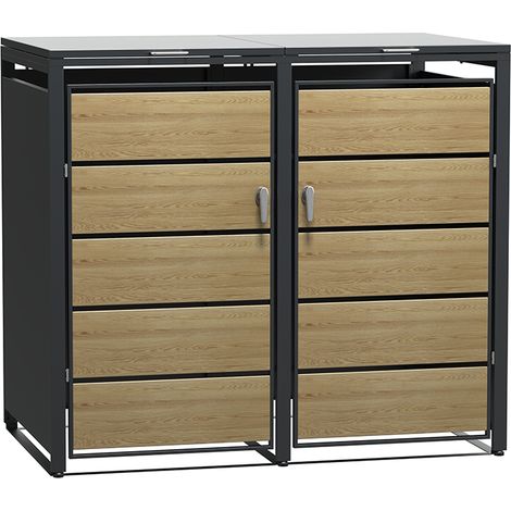 Kliko Mülltonnenbox – 2 Behälter – Holzoptik – mit Verriegelungsfunktion
