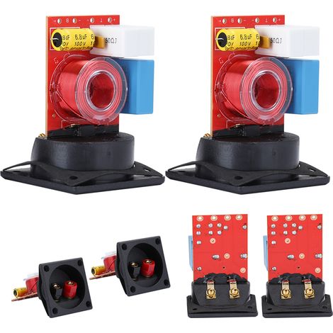 2PCS Filtre de Crossover D222 avec Boîtier à Fils, pour Hauts et Graves Fréquences, Installation Facile
