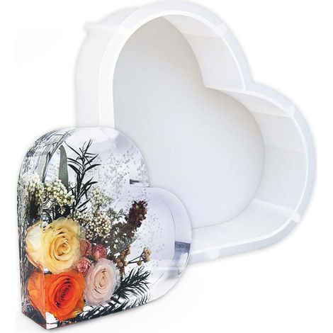 moule en silicone en résine époxy en forme de cœur, moule de savon en silicone, moule en résine moulée, décorations de bureau à faire soi-même, fleurs séchées, serre-livres, cadre photo (1/5)