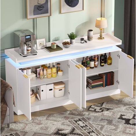 Credenza con illuminazione LED, 4 ante, 160 x 39 x 83 cm, MDF, bianco DESVIAE (1/5)