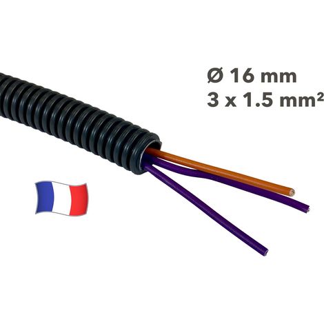 Gaine électrique préfilée 50 mètres diam 16 avec 3 fils Orange, Violet, Violet 1.5 mm² - PREFA ELEC