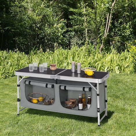 WOLTU Campingtisch Campingschrank Höhenverstellbar mit Stauraum Schwarz+grau