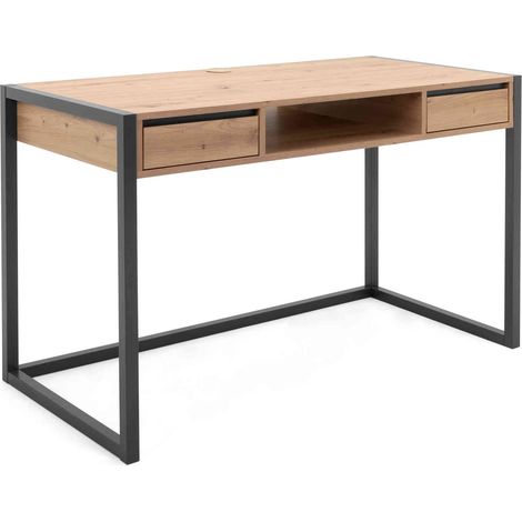 Bureau 2 tiroirs en bois imitation chêne - BU7109 (1/5)
