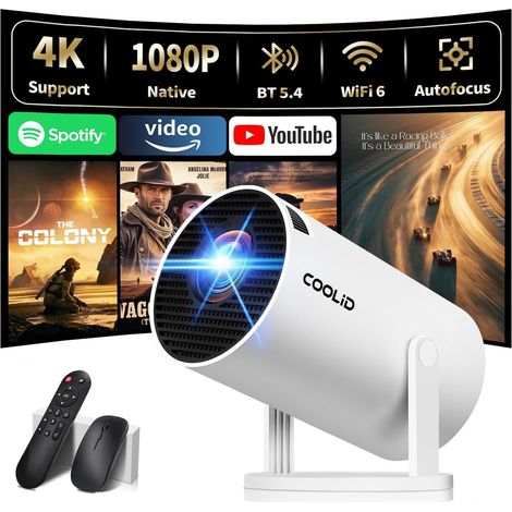 Mini Projector Supports 4K 1080P with 5G WiFi 6 and BT 5.2 Projector Support 180° Rotation Portable Video Projector Applicable Laptop/HDMI/TV Stick, White (1/5)
