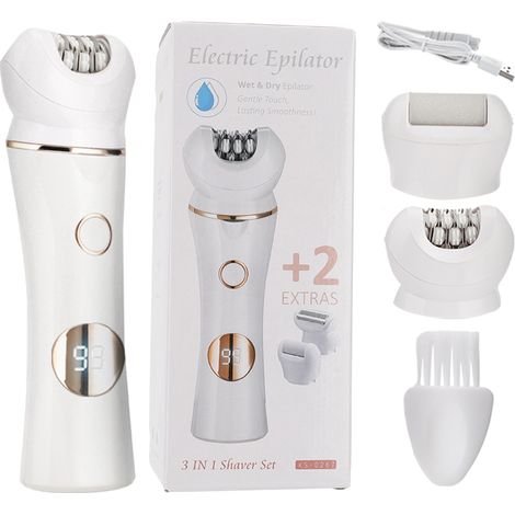 Ensemble de tondeuse 3 en 1 - Rasoir, épilateur et lime à pieds Blanc + Or-AquaForge (1/5)