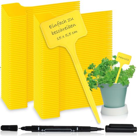 100 étiquettes pour plantes avec double marquage - Étiquettes à clipser - Bouchons pour plantes - Bouchons de croissance pour parterres de fleurs (1/5)