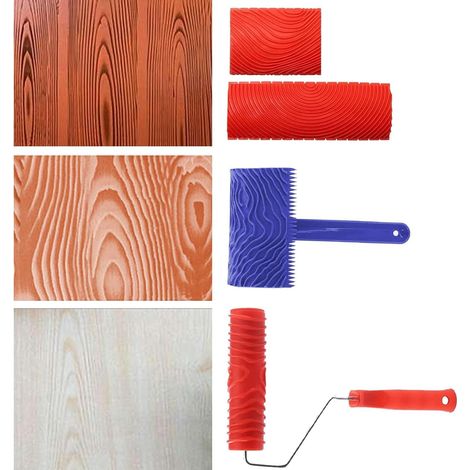 Outil à grain de bois, outil de peinture en caoutchouc pour décoration murale, décoration murale DIY, lot de 4, rouge, bleu (1/5)
