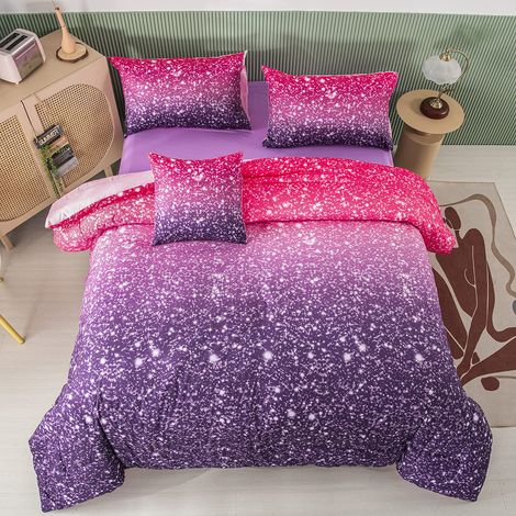 Parure de lit 6 pièces à Paillettes pour Adolescentes, Filles Literie 3D colorée Arc-en-Ciel Ultra Douce Couette matelassée Galaxie pour lit jumeau, Violet (1/5)