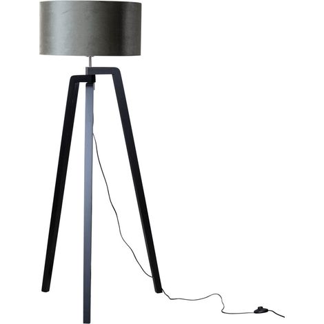QAZQA Lampada da terra con paralume puros shade - Classico - Legno,Velluto,Tessuto - Nero/Verde/Oro - Tondo Max. 1 x Watt