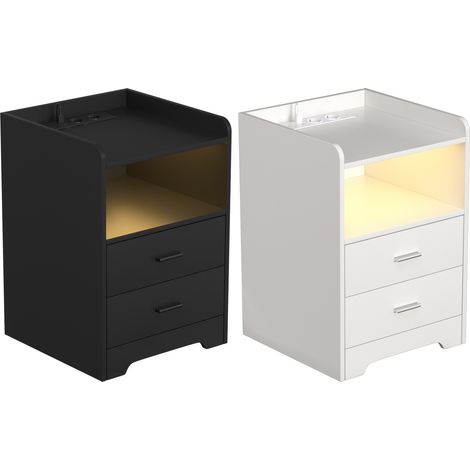 TolleTour Mesita de noche LED RGB con Bluetooth y app, 2 enchufes, USB y USB-C, 2 cajones, 4 ruedas, color negro (1/5)