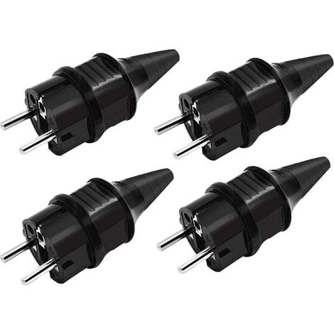 Ersatzstecker [4er-Pack] Standard-Stecker, 4 Gummi-Erdungsstecker (250 V/16 A), IP44 wasserdichte Steckdosen, Schwarz - Crezuo