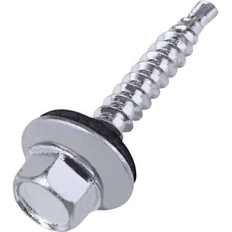 C57225 - Lot de 50 Vis autoperceuse métal sur bois Ø4.8x35 mm + rondelle d'étanchéité EPDM - empreinte de la tête 8 mm hexagonale - en acier - couleur argent