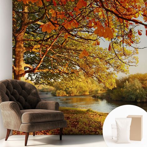 Fototapete - Tapete Vliestapete mit Kleber - Wandtapete Moderne Wandbild Schlafzimmer Wohnzimmer Herbst an der Küste 250x250 cm (1/5)