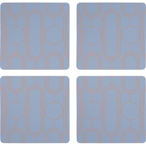 Premier Housewares Placemats And Coaster Square Sets 4 Blue Patterned Table Mats And Coasters Set Contemporary Coasters Durable Textured Coasters w11 x d11 x h1cm (1/4)