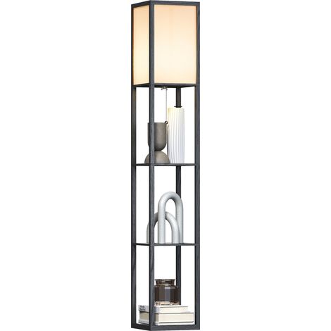 Lampada da terra con mensole, in legno, 26 x 26 x 160 cm, per soggiorno/camera da letto (lampadina non inclusa)