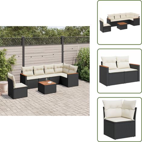 The Living Store 7-tlg. Garten-Sofagarnitur mit Kissen Schwarz Poly Rattan - Gartenmöbel Set - Outdoor Lounge - Rattan Gartenmöbel - Esstisch Set - Balkonmöbel
