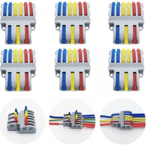 Connection Terminals, 6 Pcs Quick Electrical Connector, Compact Wire Connectors SPL-63 (3 in 6 out) (1/4)