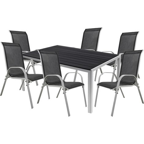 7tlg Gartenmöbel Set Alu Non-Wood 180x90cm + 6 Stapelstuhl-M726898+6xMMC330886-silber (1/5)