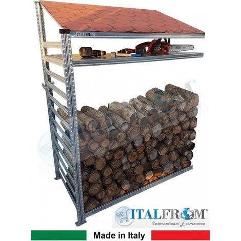 Legnaia Modulare ITALFROM� in Acciaio Zincato con Staffe a Parete - con Ripiano - Modulo Continuativo - cm L90xP80xH200 Tetto Verde (1/3)