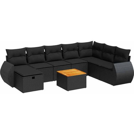 Set Divani da Giardino 9 pz con Cuscini Nero in Polyrattan vidaXL (1/5)