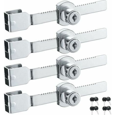 Lot de 4 verrous de porte coulissante en verre avec finition chromée, clés identiques,petites, thsinde (1/4)