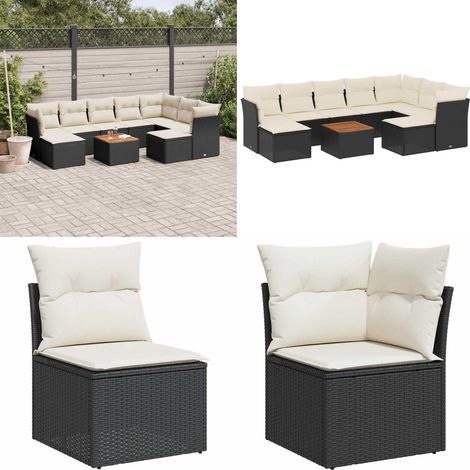 10-tlg. Garten-Sofagarnitur mit Kissen Schwarz Poly Rattan - Gartenmöbel - Outdoor Möbel - Rattan Gartenmöbel - PE-Rattan - Esstisch Set - Home & Living (1/5)