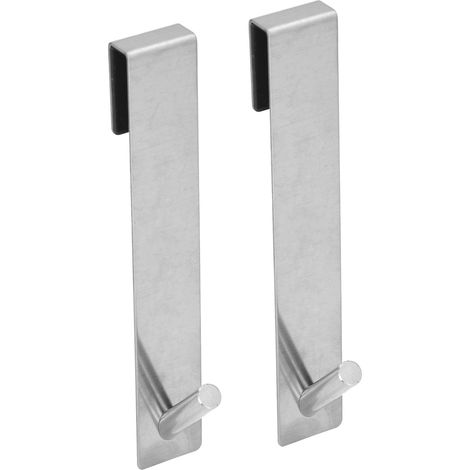 Lot de 2 crochets de porte de douche en acier inoxydable 18 x 3 cm, plus pratiques pour les portes de toilettes et portes en verre sans cadre, couleur argent. (1/5)