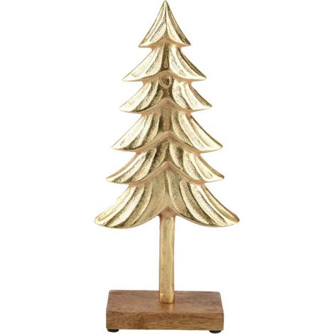 Decoris Albero Natale Oro in Alluminio Riciclato con Base in Legno - 33cm (1/2)