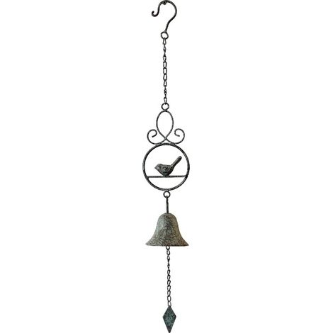 Cloche suspendre oiseaux fonte 10x10x74cm (1/5)