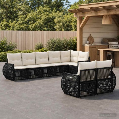 vidaXL Ensemble de canapé de jardin 8 pcs Noir et blanc crème (1/5)