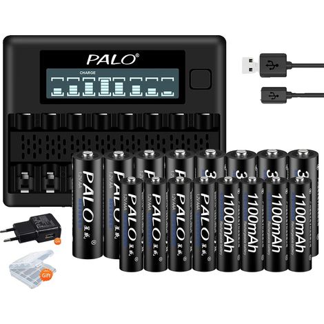 Batteries Rechargeables, NiMH, Chargeur Intelligent, 8AA 8AAA 1Chargeur (1/2)
