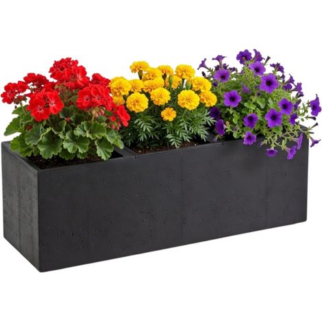 Vaso da fiori Betonique su ruote, riciclato, nero, 90x30xh30 cm (1/5)