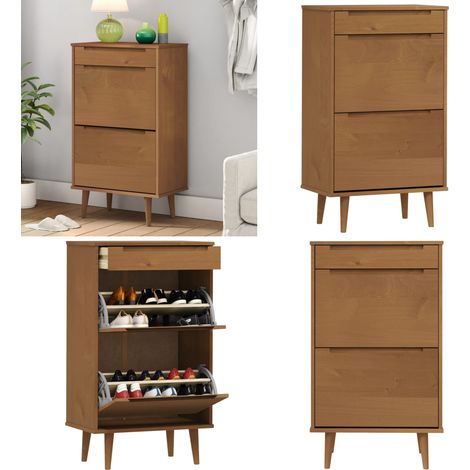 Armoire à chaussures MOLDE Marron 59,5x35x103 cm Bois de pin - Armoire À Chaussures - Meuble Chaussure - Rangement Chaussures - Rangement Intérieur - Mobilier Entrée - Home & Living (1/5)