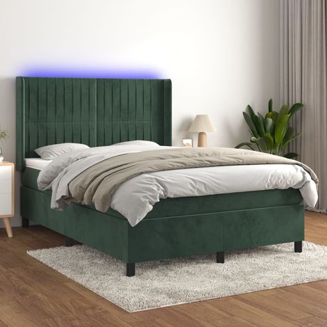 Sommier à lattes de lit matelas et LED Vert foncé 140x200 cm vidaXL (1/5)