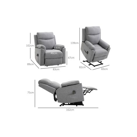 Fauteuil relax électrique gris avec aide au levage, moteur 1, fonction inclinable (1/5)