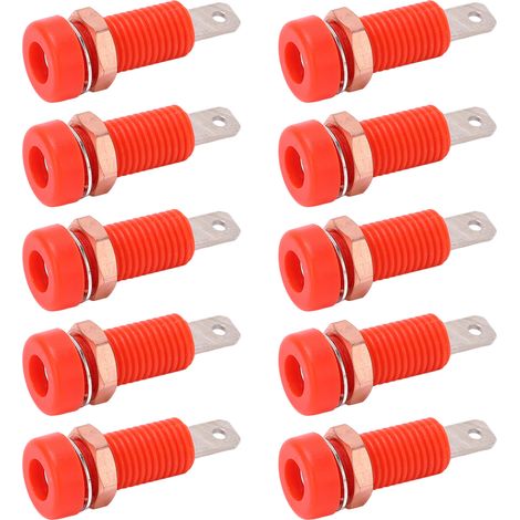 Lot de 10 bornes banane 4mm à panneau, douille connecteur en laiton et ABS pour appareil électronique, rouge (1/5)