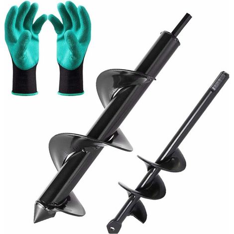 Mèche Jardin Tarière/Perceuse Hexagonale Foret pour Tarière + Gants de Jardin pour Faire Trou Planter des Arbres Portable Drill Convient pour Les Jardins,Plantation,Fleurs (1/4)