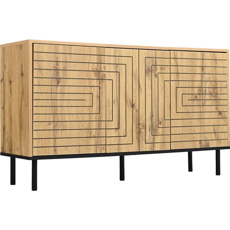 Credenza in MDF e truciolato a 3 ante con apertura push-open, 120x35x68 cm, legno naturale (1/5)
