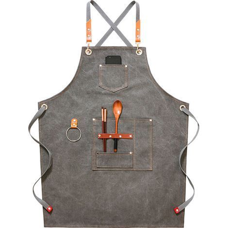 pair (Gris)Tablier de cow-boy de haute qualité avec poches pour coiffeur, peintre, jardinier, styliste de coiffure pour femme et homme (1/5)