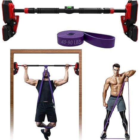 Barre de traction cadre de porte sans vis réglable : 70-130 cm avec verrouillage à 360° et charge maximale de 200 kg – Barre de porte fitness à la maison (1/5)