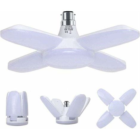 Lampe Garage B22 60W,Lampe Atelier Blanc Froid 6500K 6800Lm,Déformable avec 4 Panneaux Ajustables, Éclairage Plafond LED, pou (1/4)