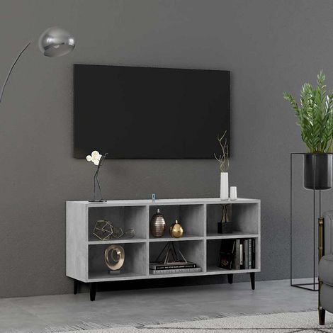 vidaXL Mueble de TV con patas metal gris hormigón 103,5x30x50 cm (1/5)