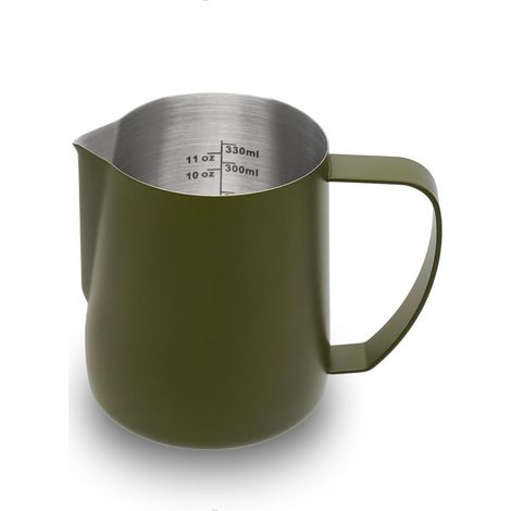 Pichet à mousse de lait 350 ml en acier inoxydable pour machines à expresso, tasse à mousser le café, cappuccino, latte, art, pot à lait, vert
