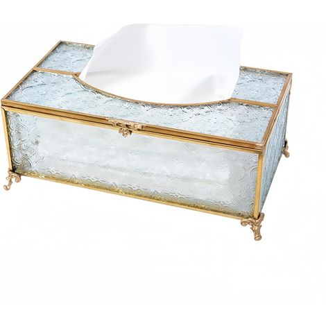 Caja de pañuelos rectangular de cristal con acabado dorado – para baño, cocina, oficina, dormitorio