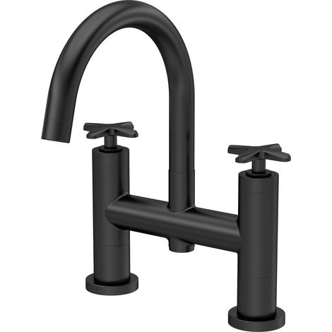 Balterley Levedale Bath Filler Tap with Dual Crosshead Handles, High Curved Spout & Waterfall Flow - Matt Black Finish