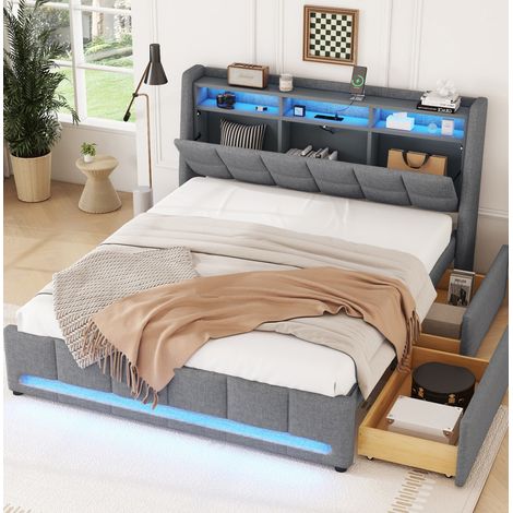 Letto matrimoniale contenitore 140x200 LED USB OKMYHOME