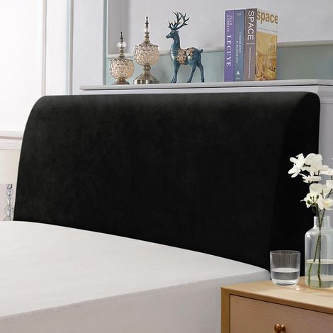 Housse de Tête de Lit 160 cm, Tête de Lit Double élastique, Housse de Protection Antipoussière, Tissu Velours Extensible Doux, Lavable, Design Tout-en-Un (150/160/170 cm, Noir) (1/5)