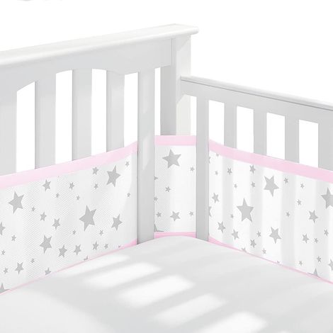 NineClouds Tour de lit bébé, doublure en maille 3D anti-écoulement d'air, bordure de berceau respirante (rose) (1/5)